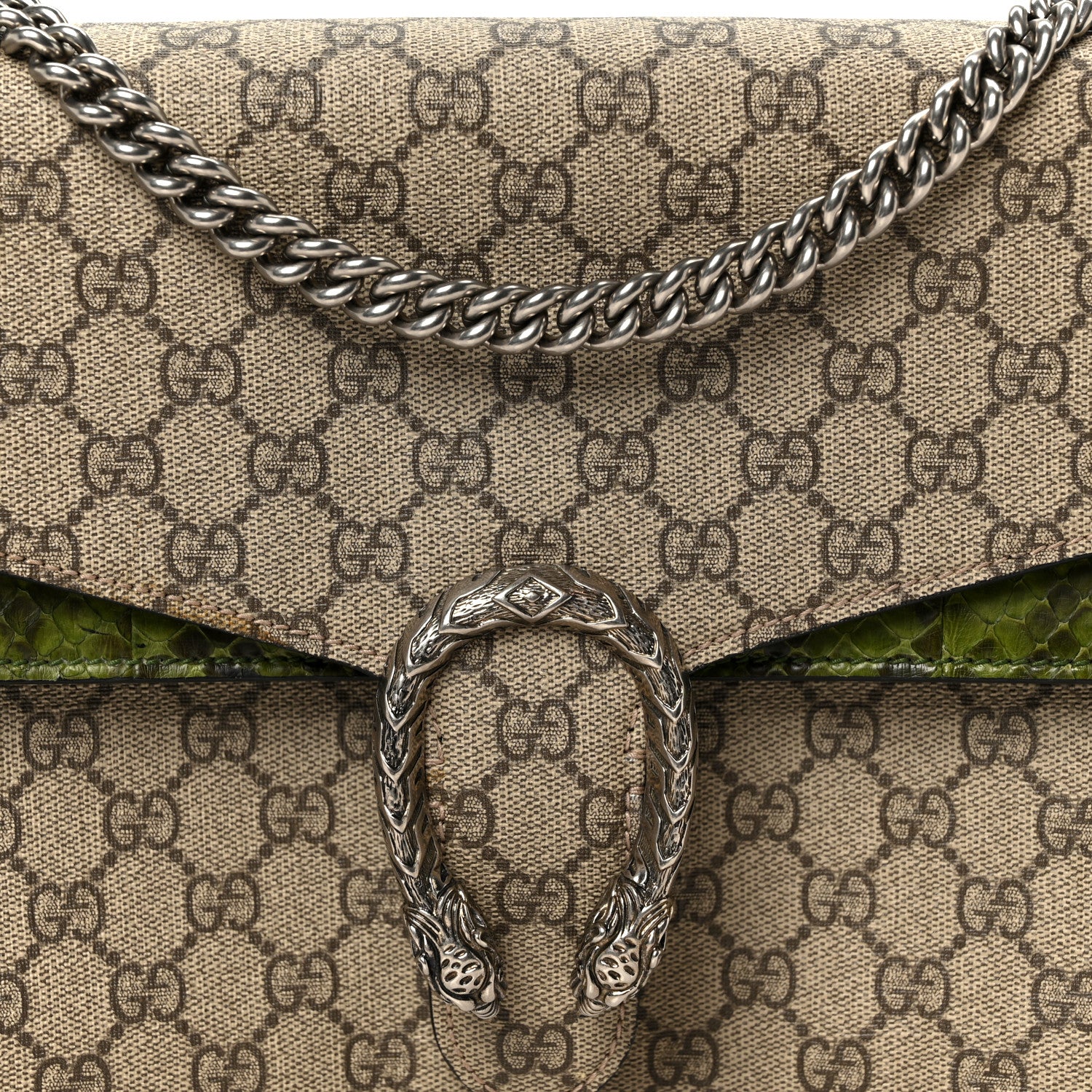 Gucci GG Supreme Monogram Snakeskin Medium Dionysus Shoulder Bag Green 8 of 10