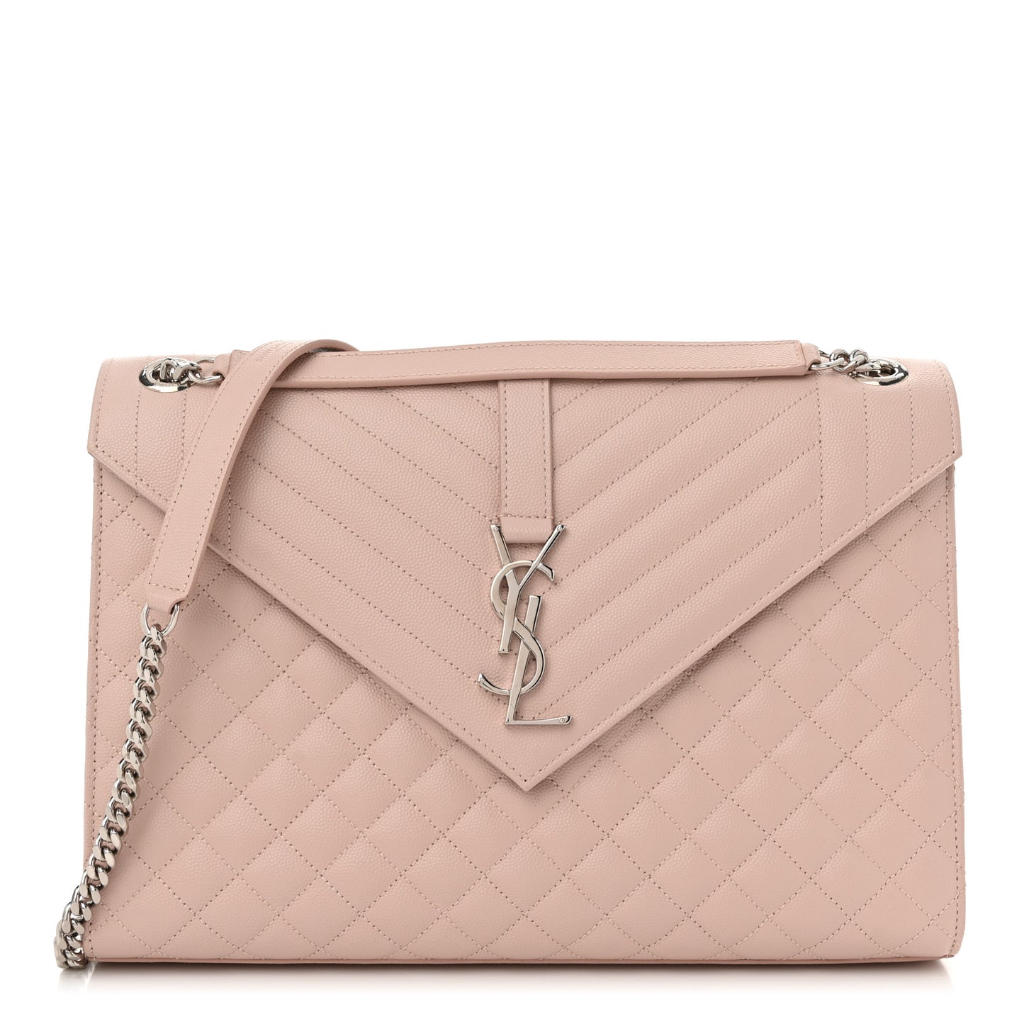 Grain De Poudre Textured Mixed Matelasse Large Triquilt Monogram Satchel Rose