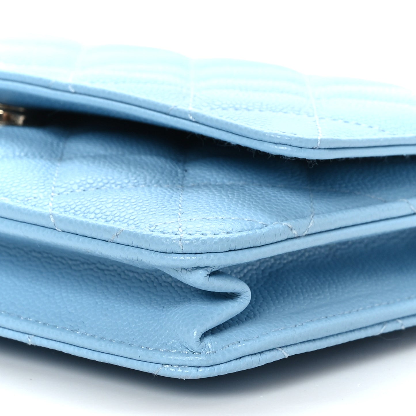 Caviar Quilted Wallet on Chain WOC Light Blue