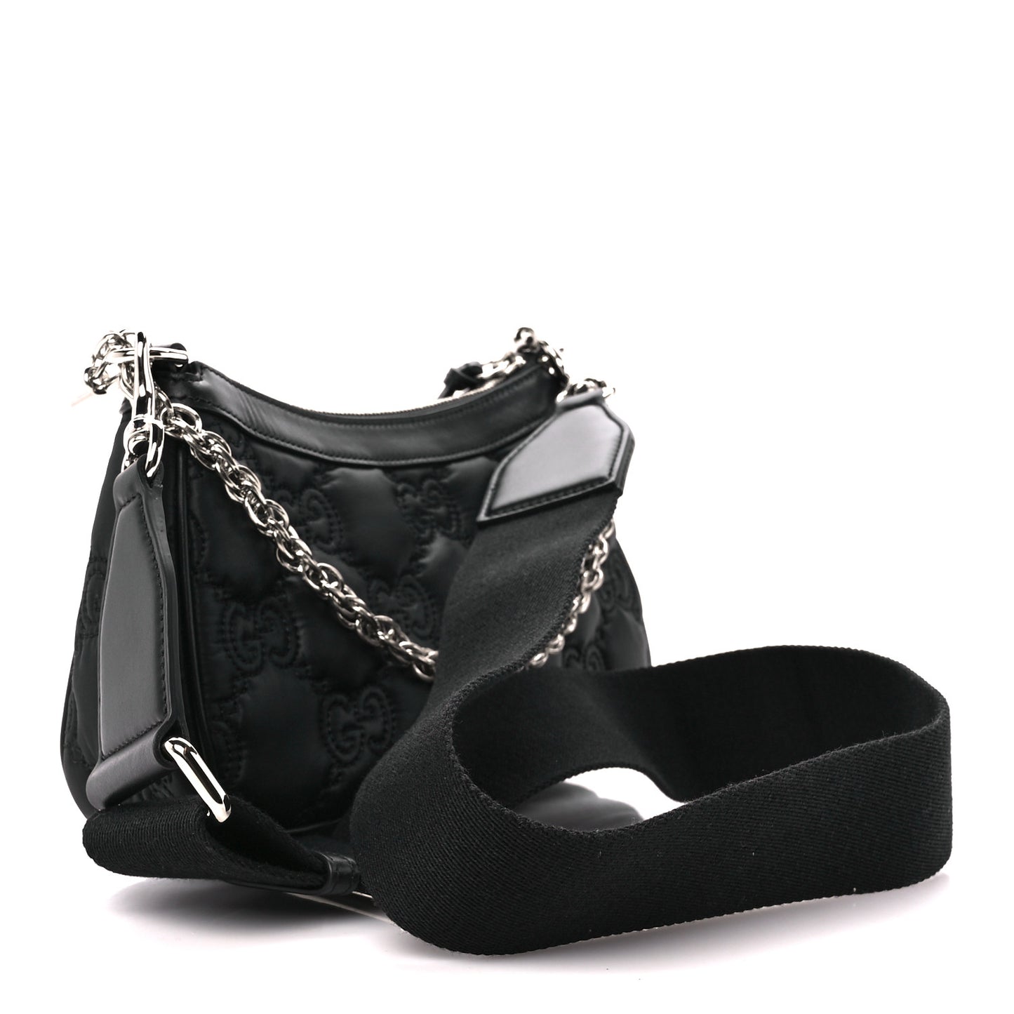 Nylon Calfskin Enamel GG Matelasse Chain Handbag Black