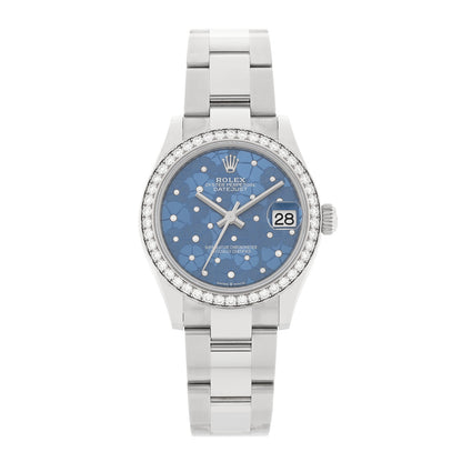 Rolex Stainless Steel 18K White Gold Diamond Bezel 31mm Oyster Perpetual Datejust Watch Azzurro Blue Floral 278384RBR 1 of 5