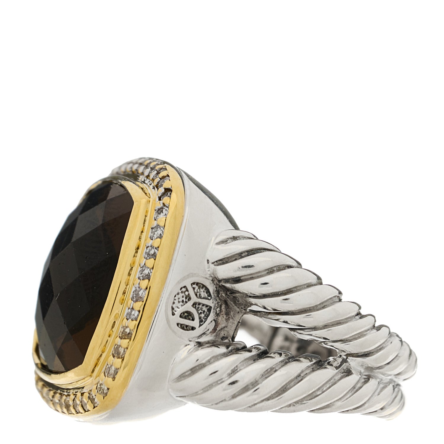 David Yurman Sterling Silver 18K Yellow Gold Diamond Smoky Quartz 14mm Albion Ring 54 7 3 of 5
