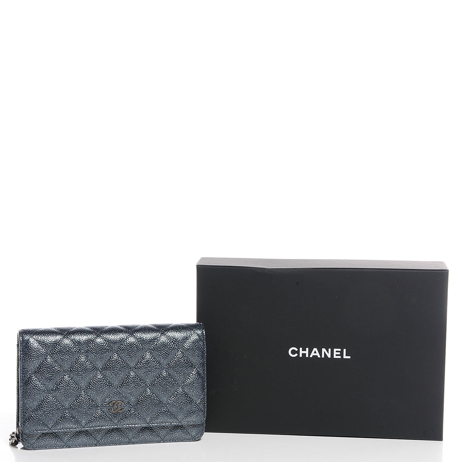 Chanel Metallic Caviar Quilted Wallet On Chain WOC Charcoal 2 of 10