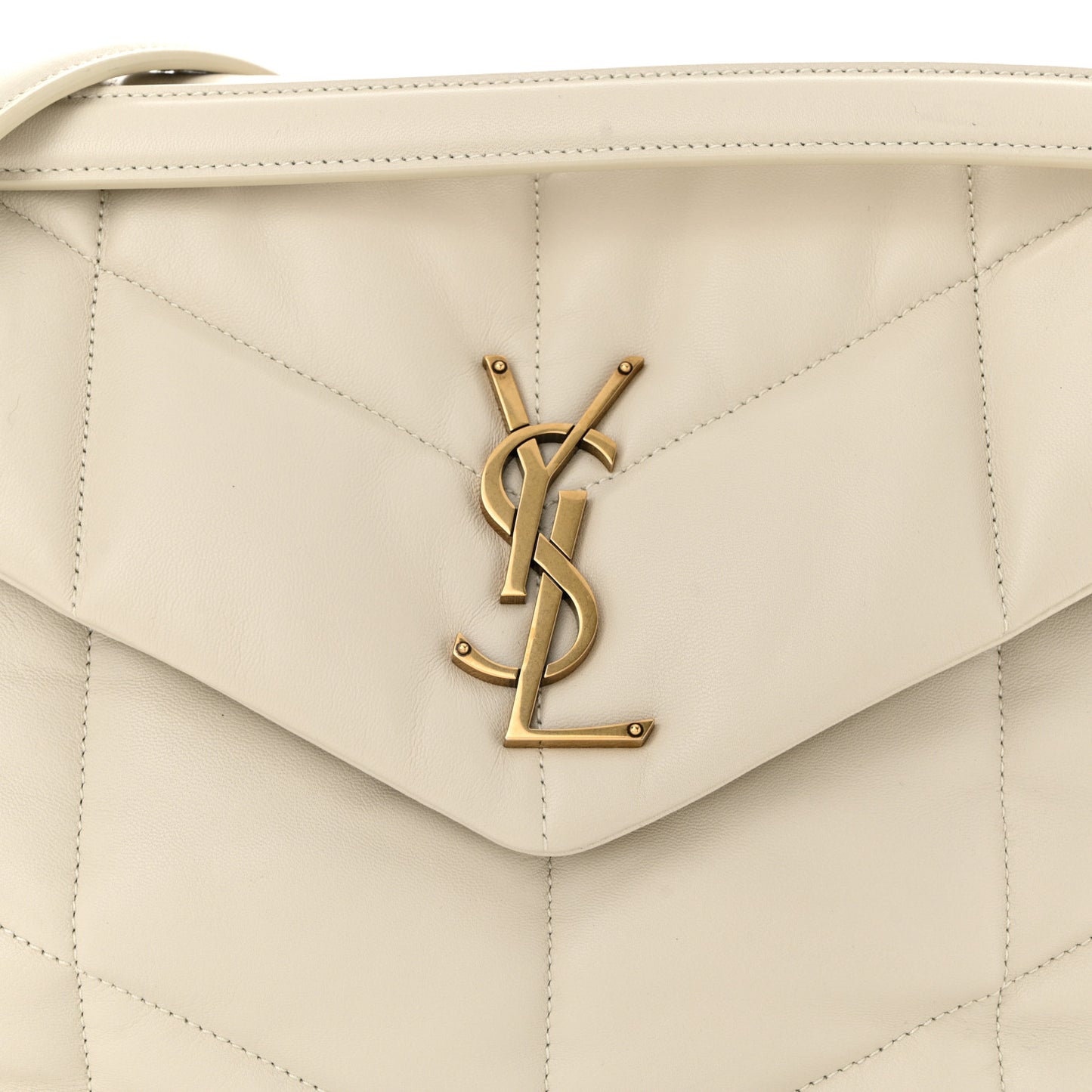 Lambskin Quilted Medium Loulou Puffer Monogram Chain Satchel Crema Soft