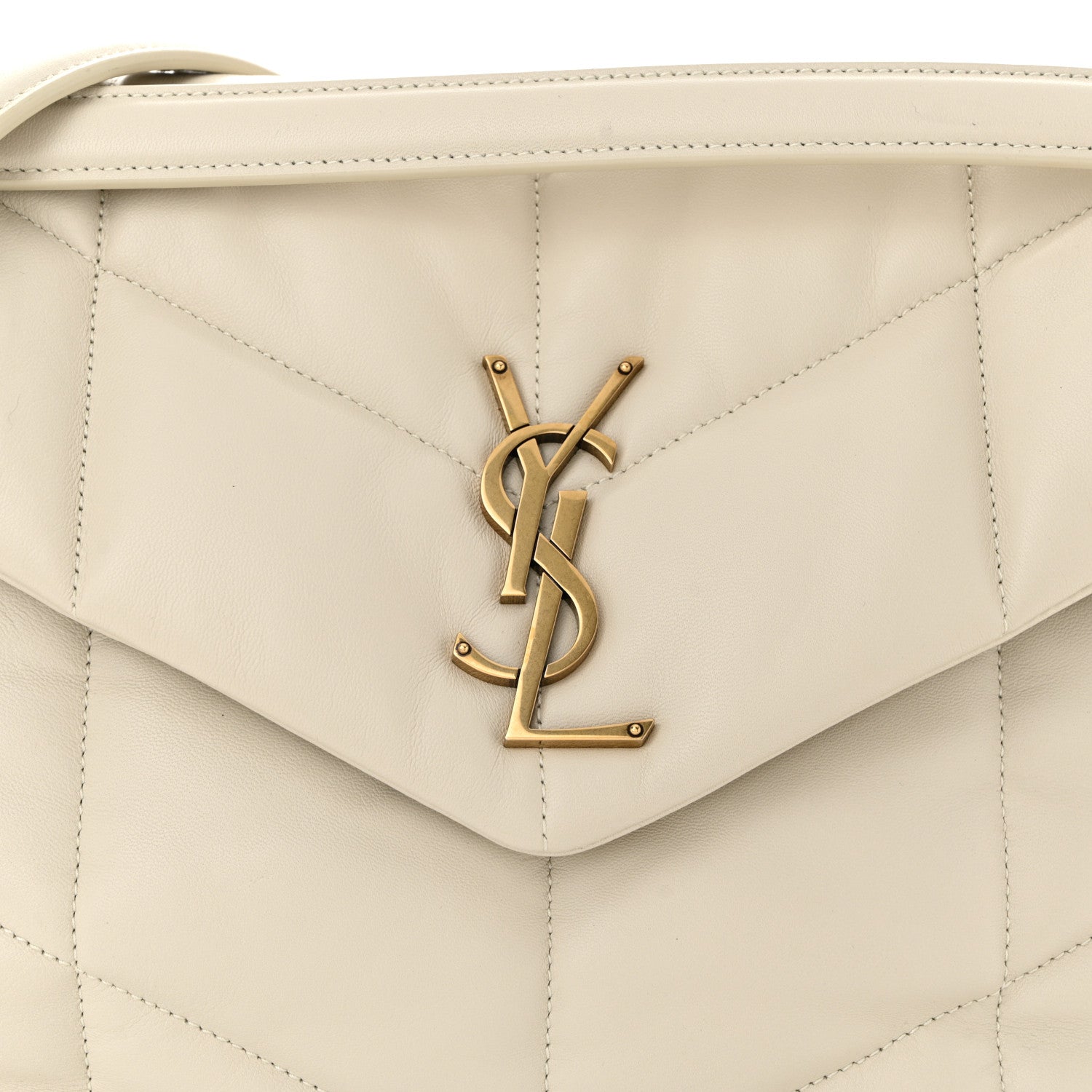 Saint Laurent Lambskin Quilted Medium Loulou Puffer Monogram Chain Satchel Crema Soft 8 of 10