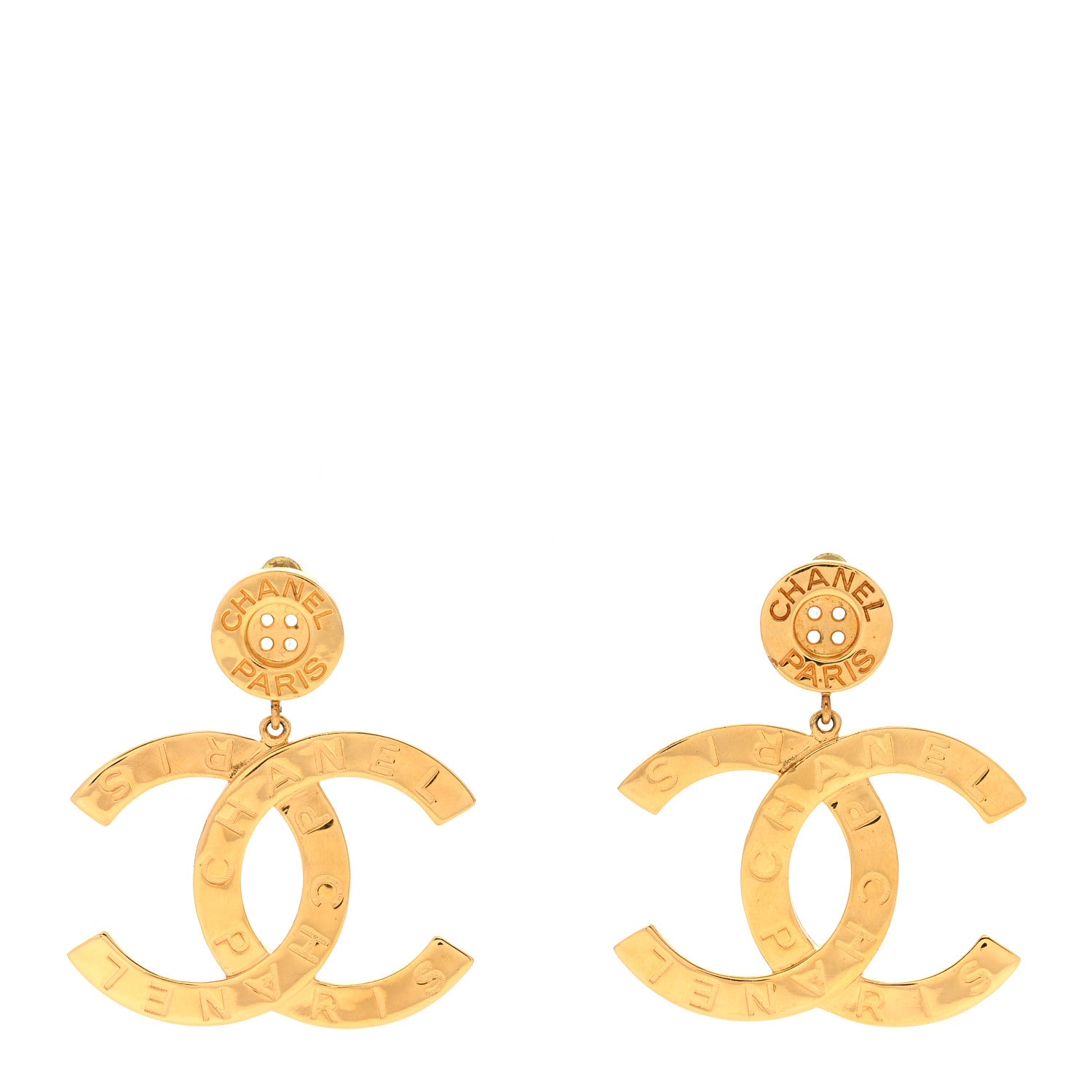 Chanel Metal Large Paris Button Earrings Gold 1 of 4