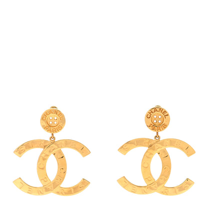 Chanel Metal Large Paris Button Earrings Gold 1 of 4