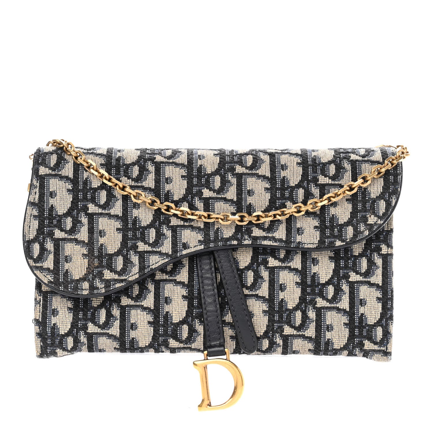 Christian Dior Oblique Saddle Chain Long Wallet Blue 1 of 12