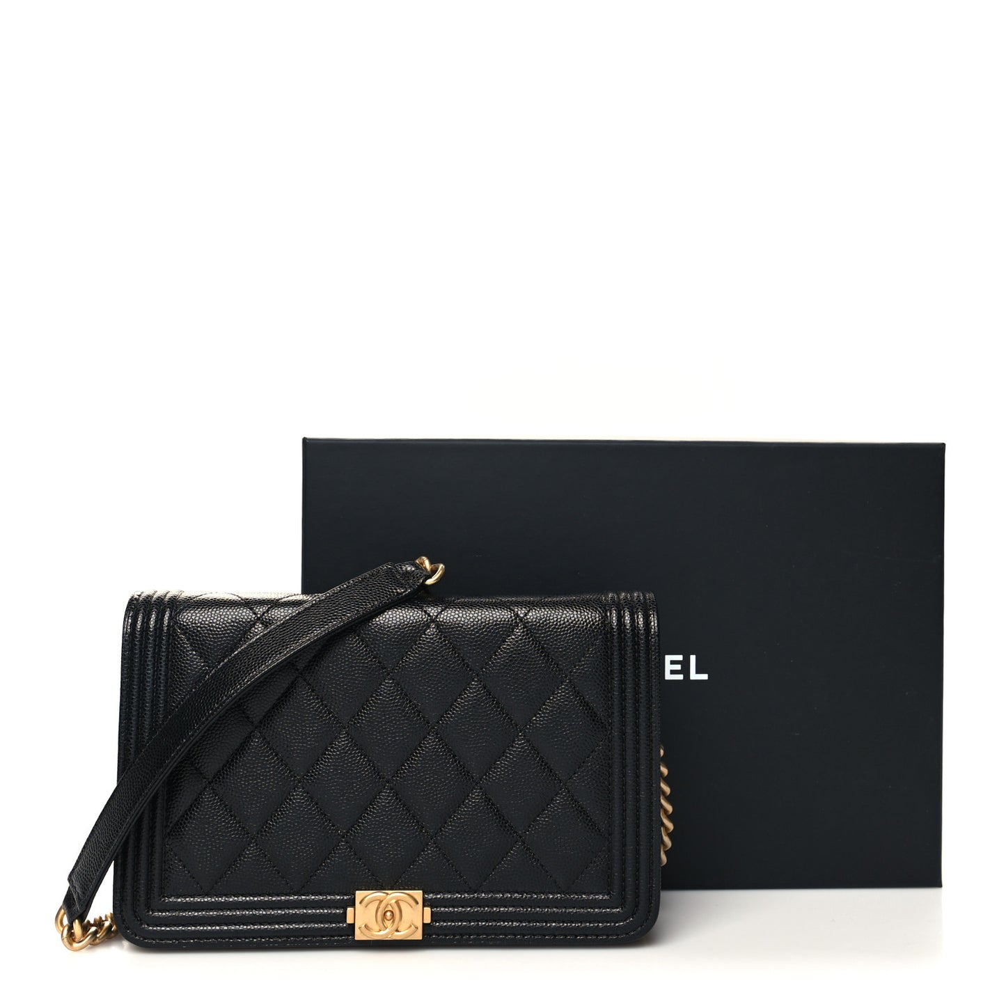 Caviar Quilted Boy Wallet On Chain WOC Black