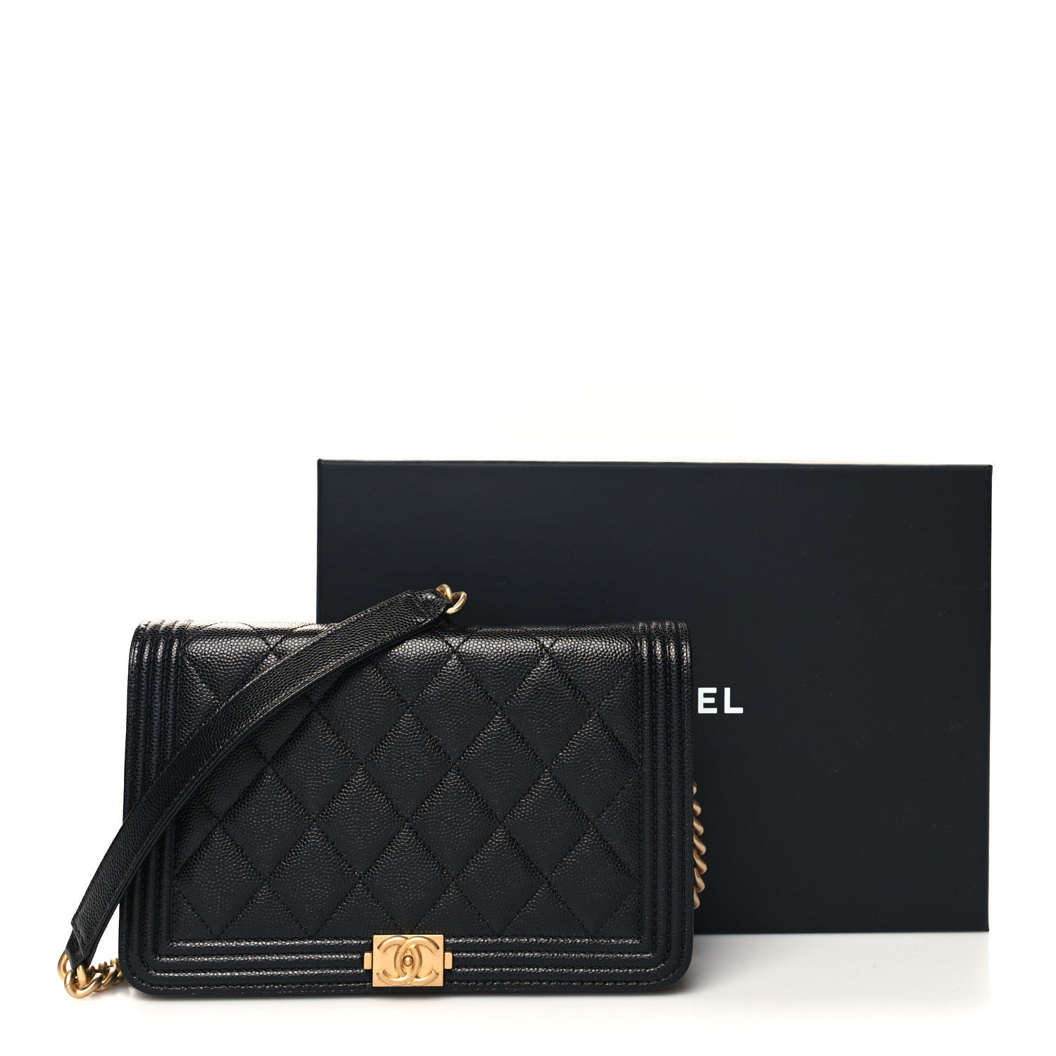 Chanel Caviar Quilted Boy Wallet On Chain WOC Black 12 of 12