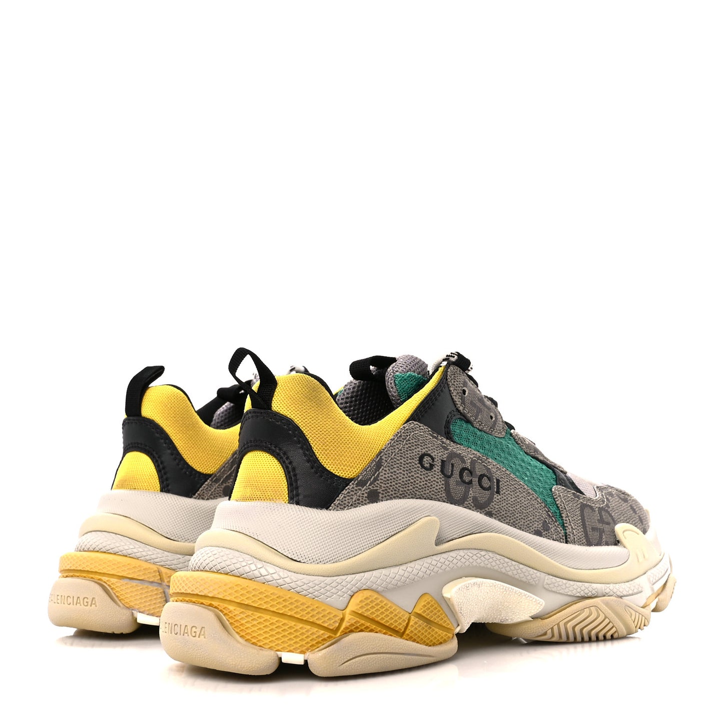 X GUCCI Maxi GG Supreme Monogram Womens Triple S Sneakers 39 Beige Ebony Black Green