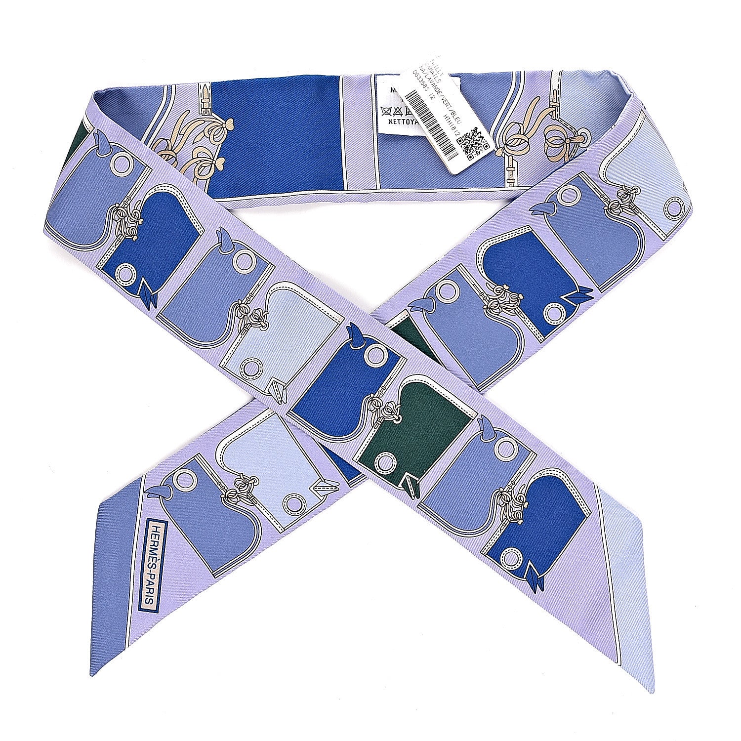 Hermes Silk Camails Twilly Scarf Lavande Vert Bleu 1 of 4