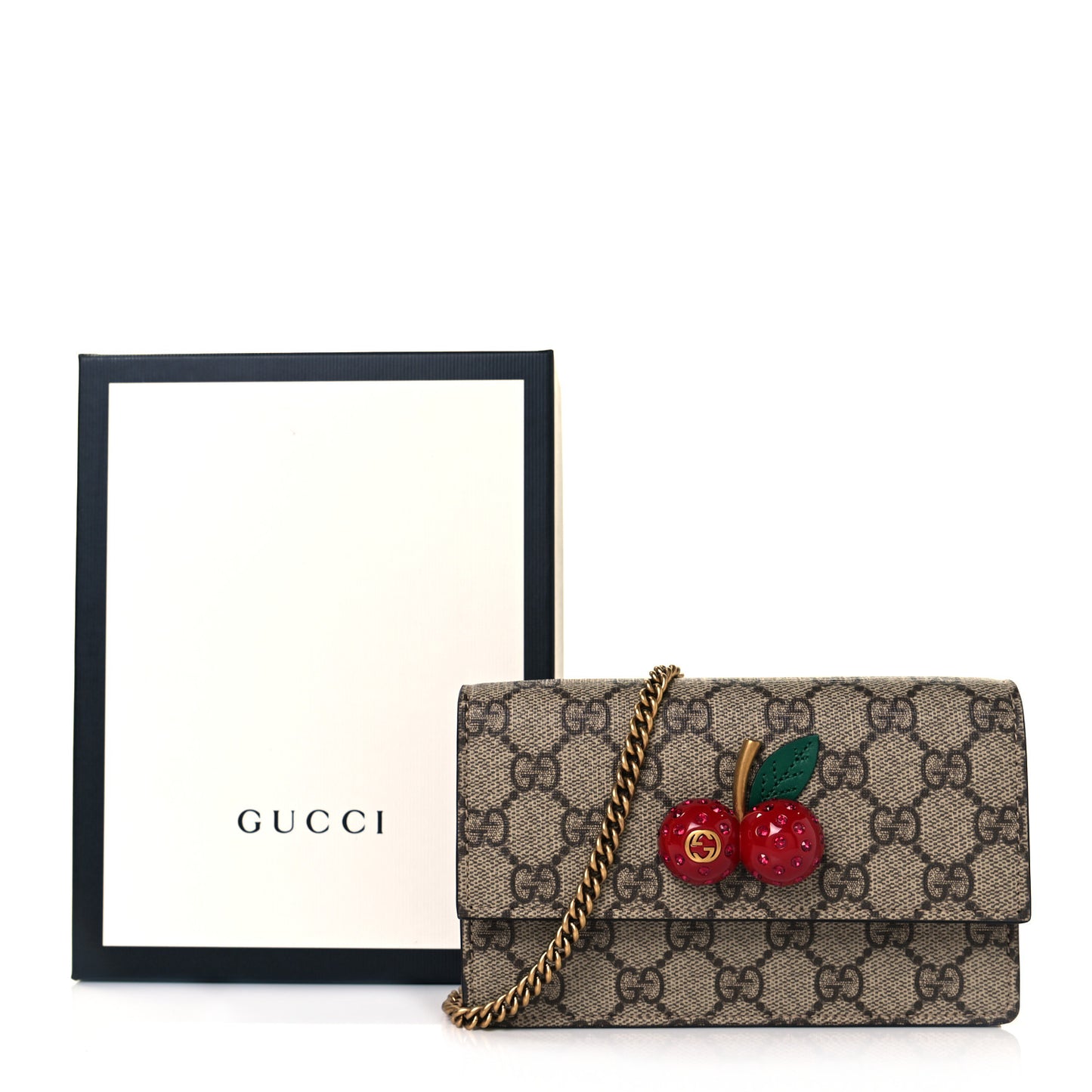 GG Supreme Monogram Mini Cherry Chain Bag
