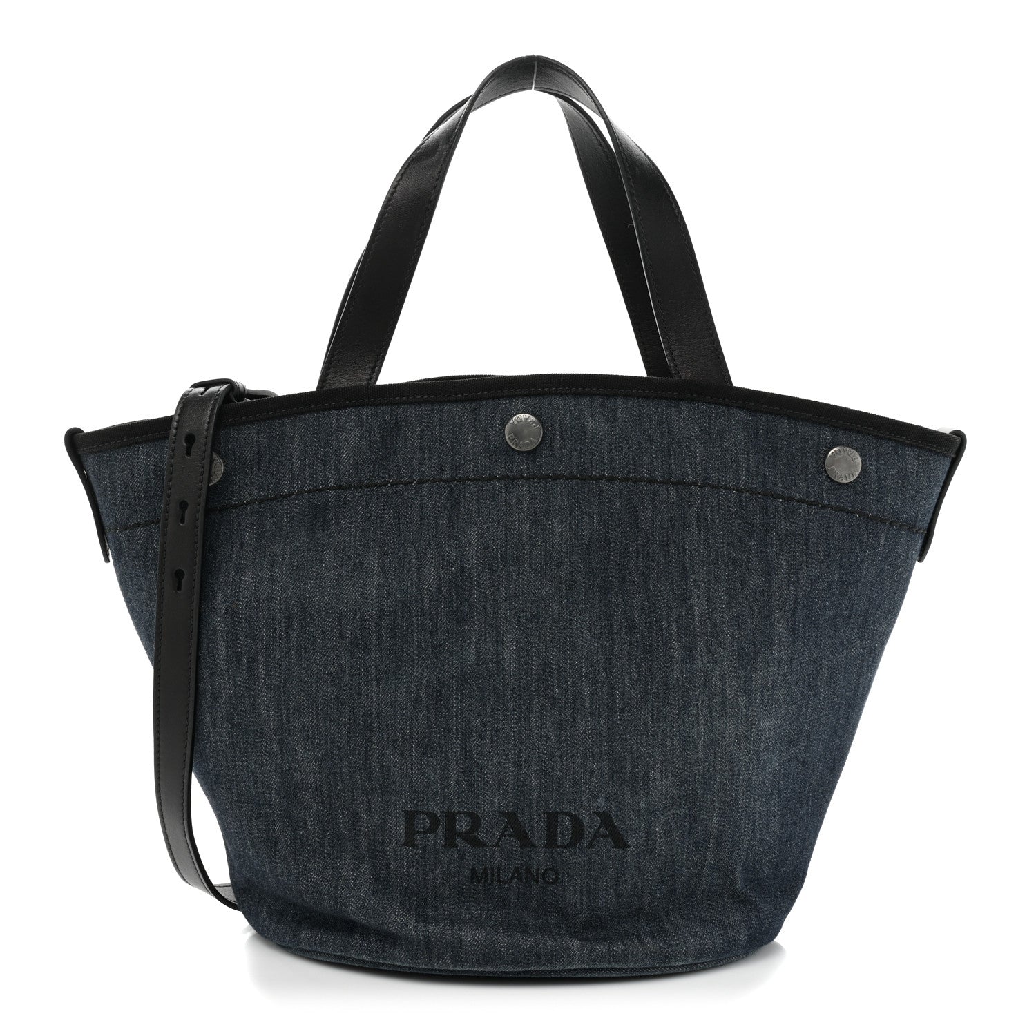 Prada Denim Calfskin Logo Shopping Tote Blue 1 of 17