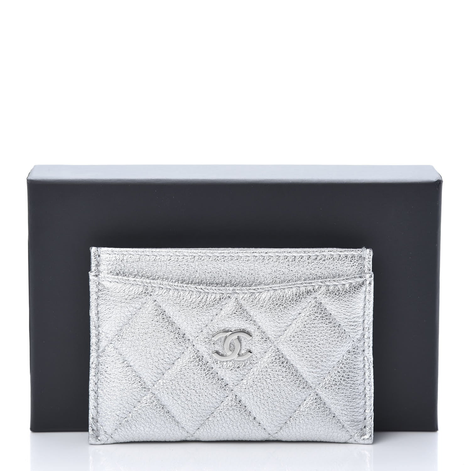 Chanel Metallic Lambskin Quilted Card Holder Silver 9 of 9