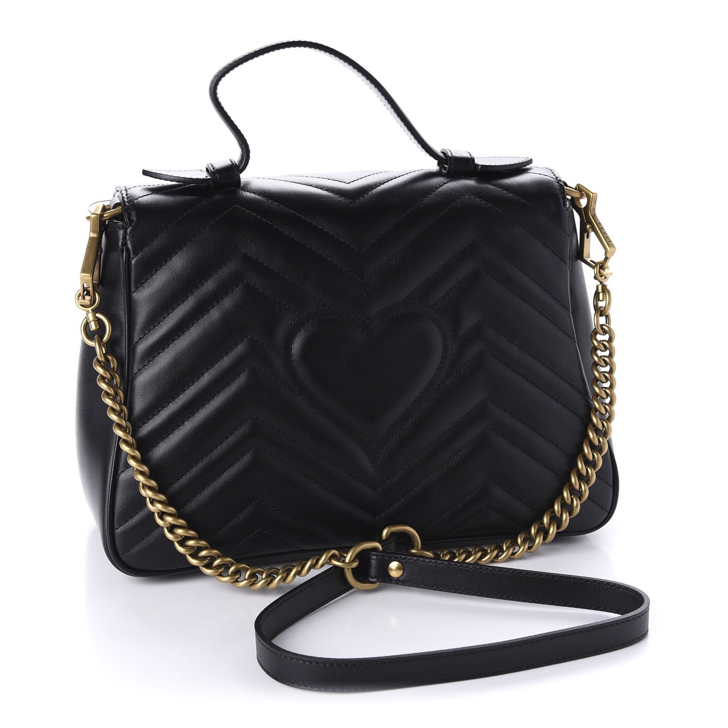 Gucci Calfskin Matelasse Small GG Marmont Top Handle Shoulder Bag Black 3 of 11
