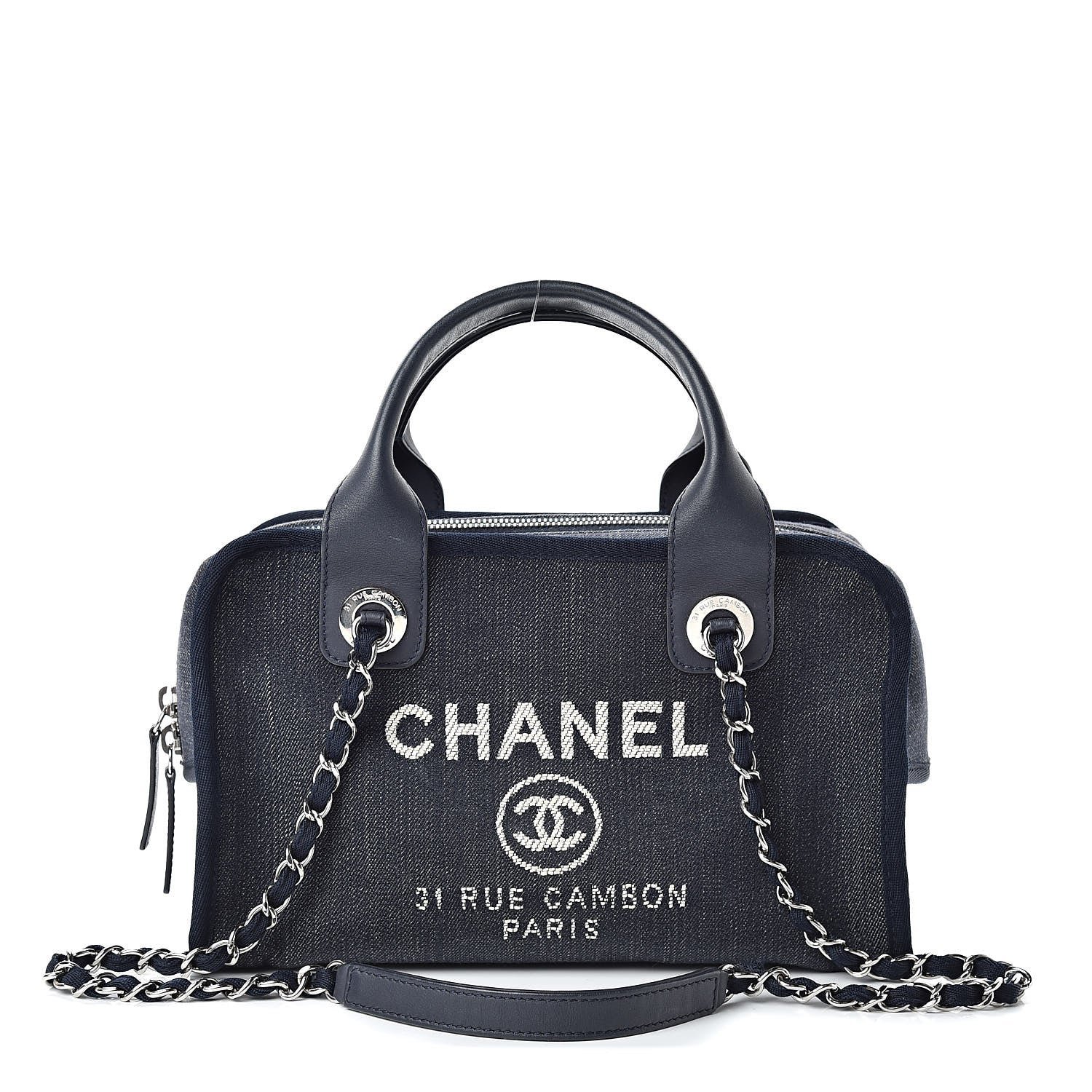 Chanel Denim Deauville Bowling Bag Dark Blue 1 of 11