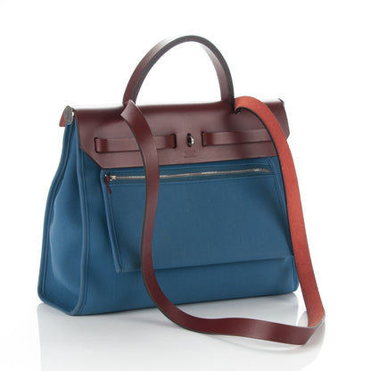 Hermes Military Toile Vache Hunter Herbag Zip PM 31 Bleu Agate Rouge H 3 of 8
