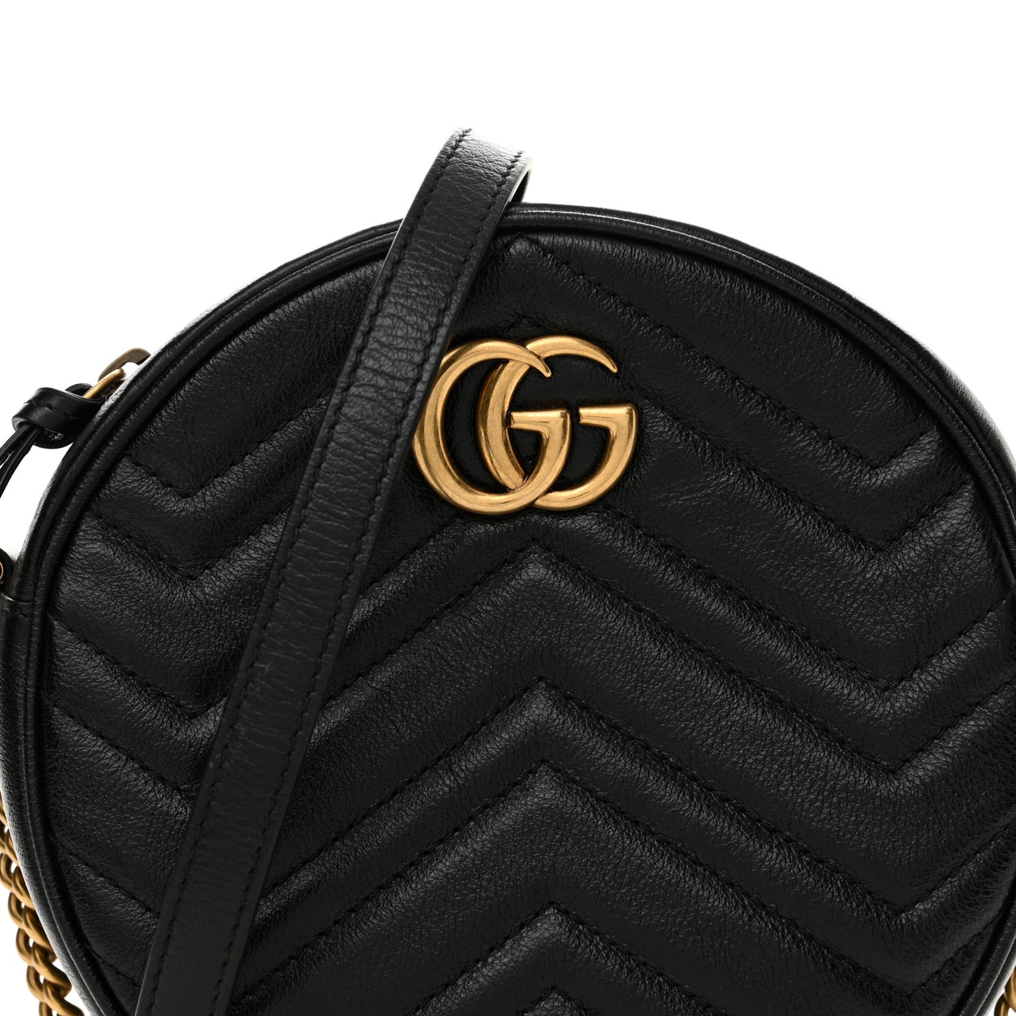 Azalea Calfskin Matelasse Heart Mini GG Marmont Round Shoulder Bag Black