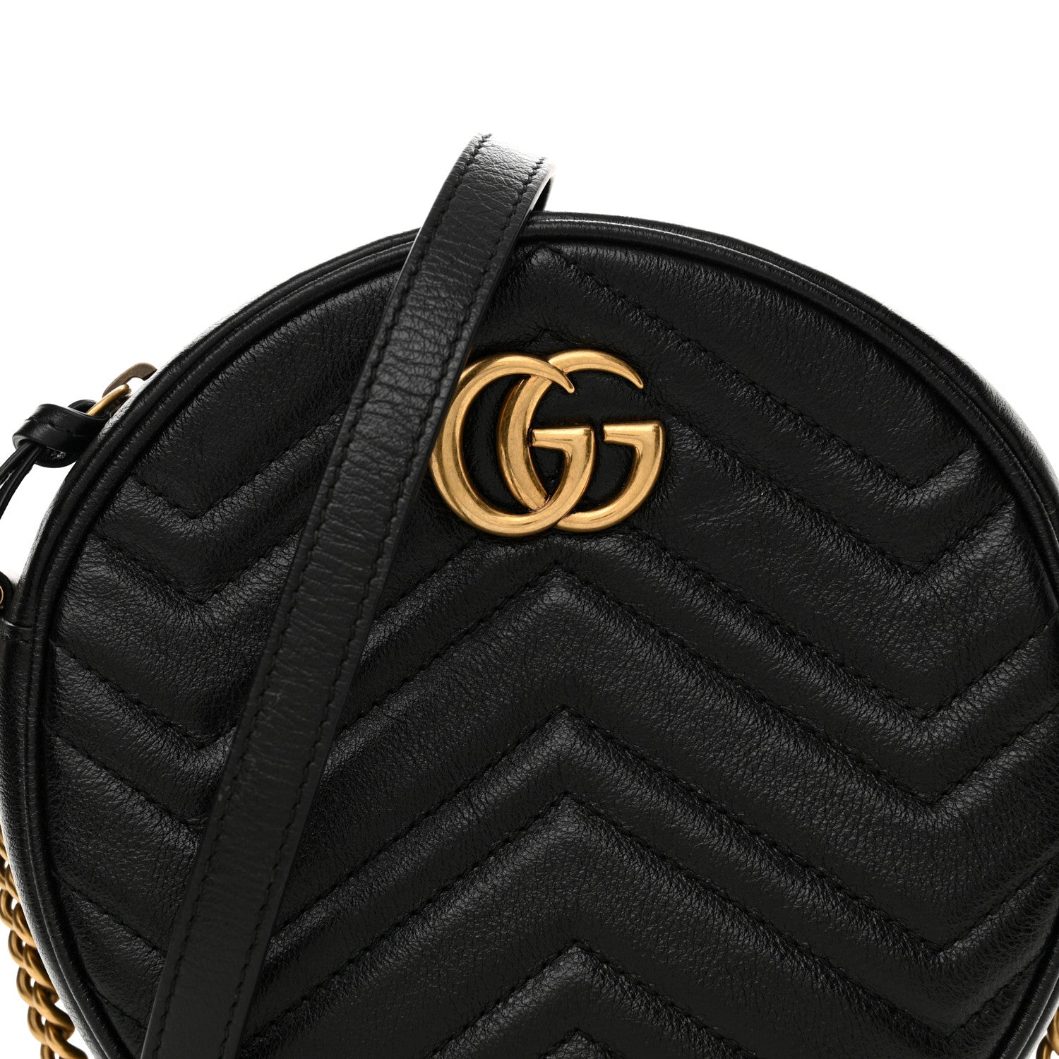 Gucci Azalea Calfskin Matelasse Heart Mini GG Marmont Round Shoulder Bag Black 8 of 12