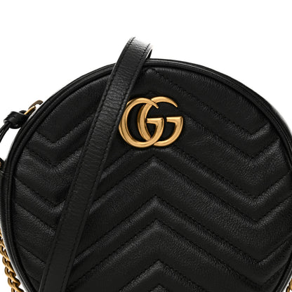 Gucci Azalea Calfskin Matelasse Heart Mini GG Marmont Round Shoulder Bag Black 8 of 12