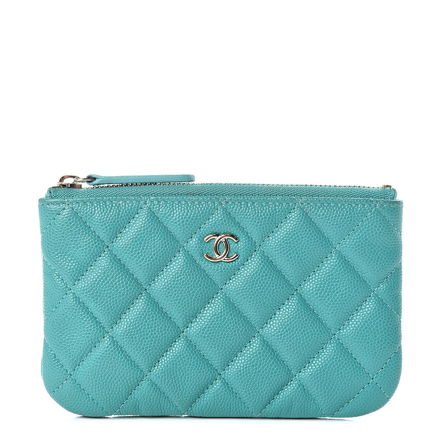 Caviar Quilted Small Cosmetic Case Turquoise