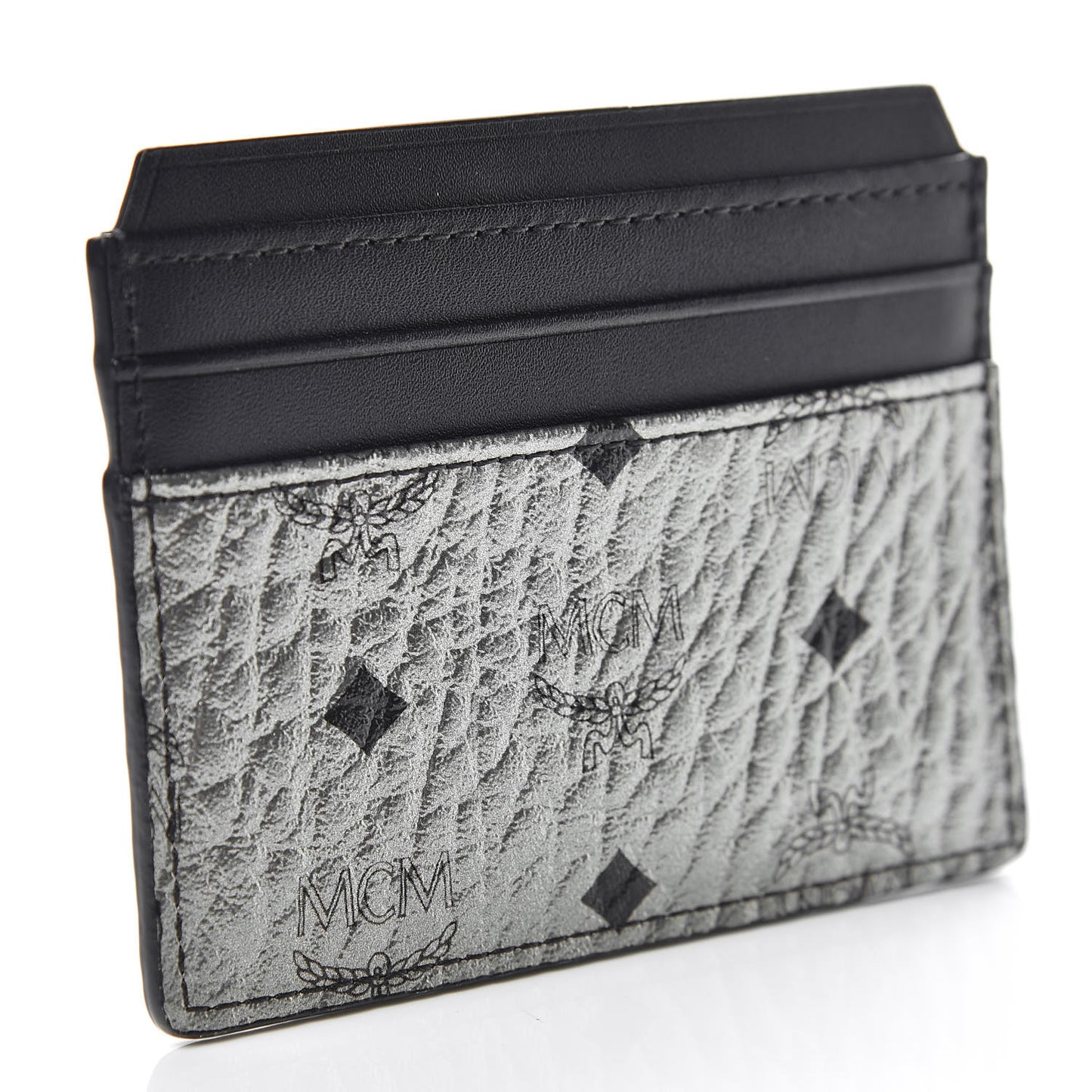 Metallic Visetos Calfskin Card Case Silver Black