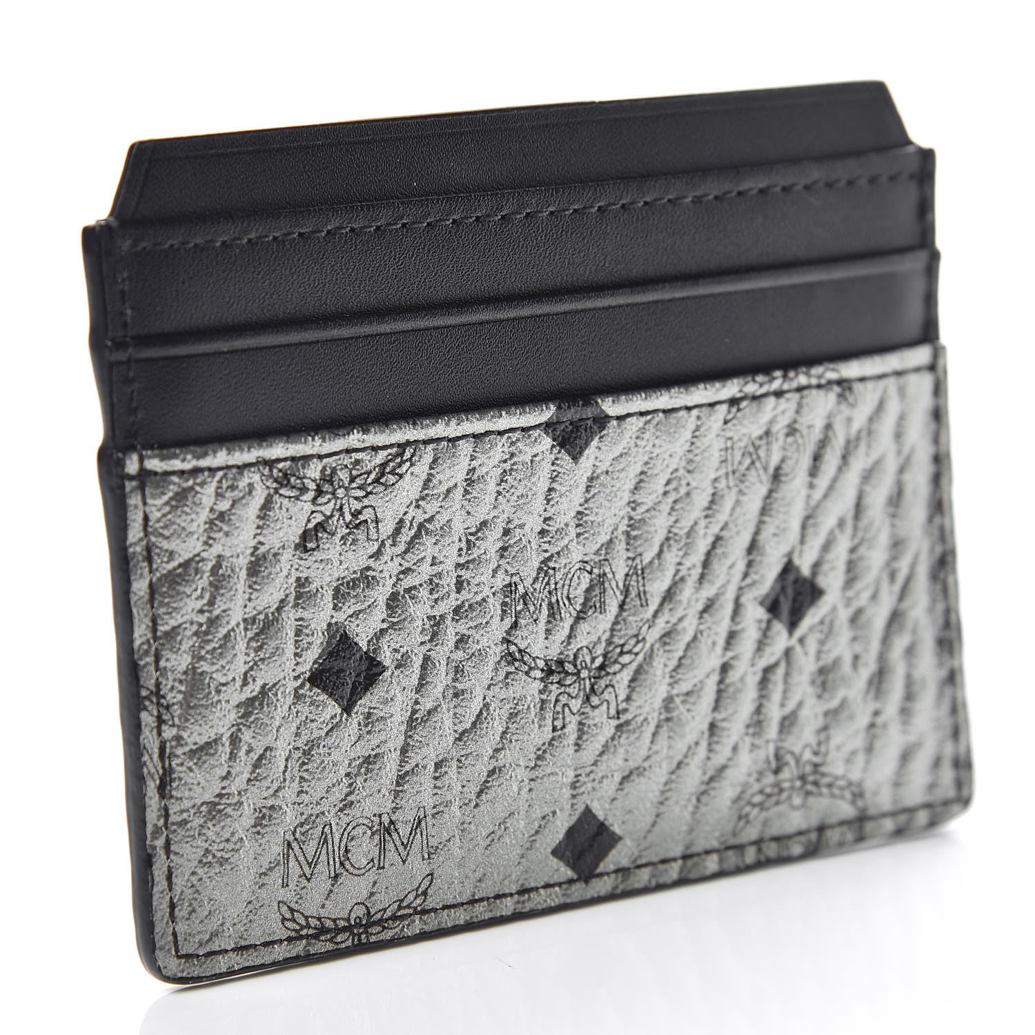 MCM Metallic Visetos Calfskin Card Case Silver Black 3 of 7