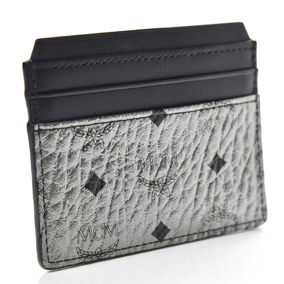 MCM Metallic Visetos Calfskin Card Case Silver Black 3 of 7