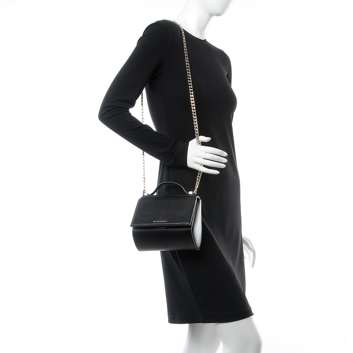 Textured Calfskin Mini Pandora Box Chain Crossbody Bag Black