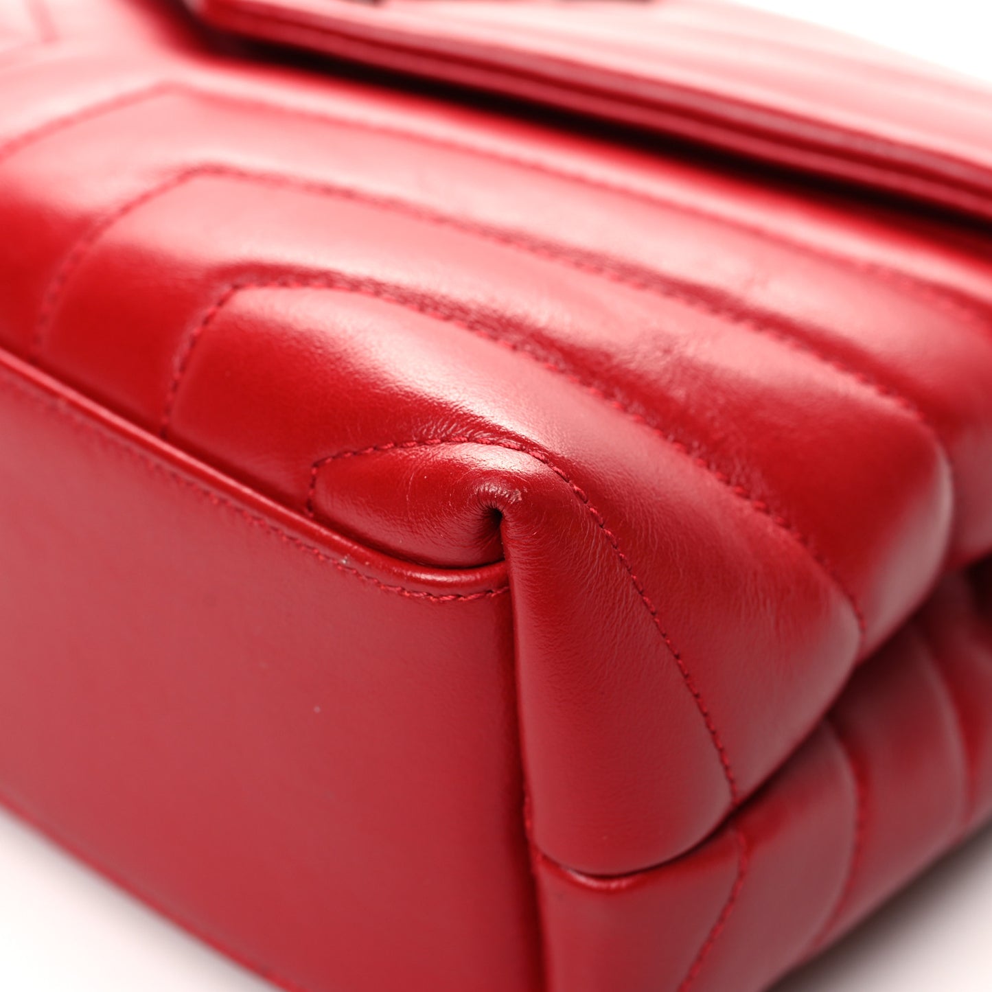 Calfskin Y Quilted Monogram Small Loulou Chain Satchel Lipstick Red
