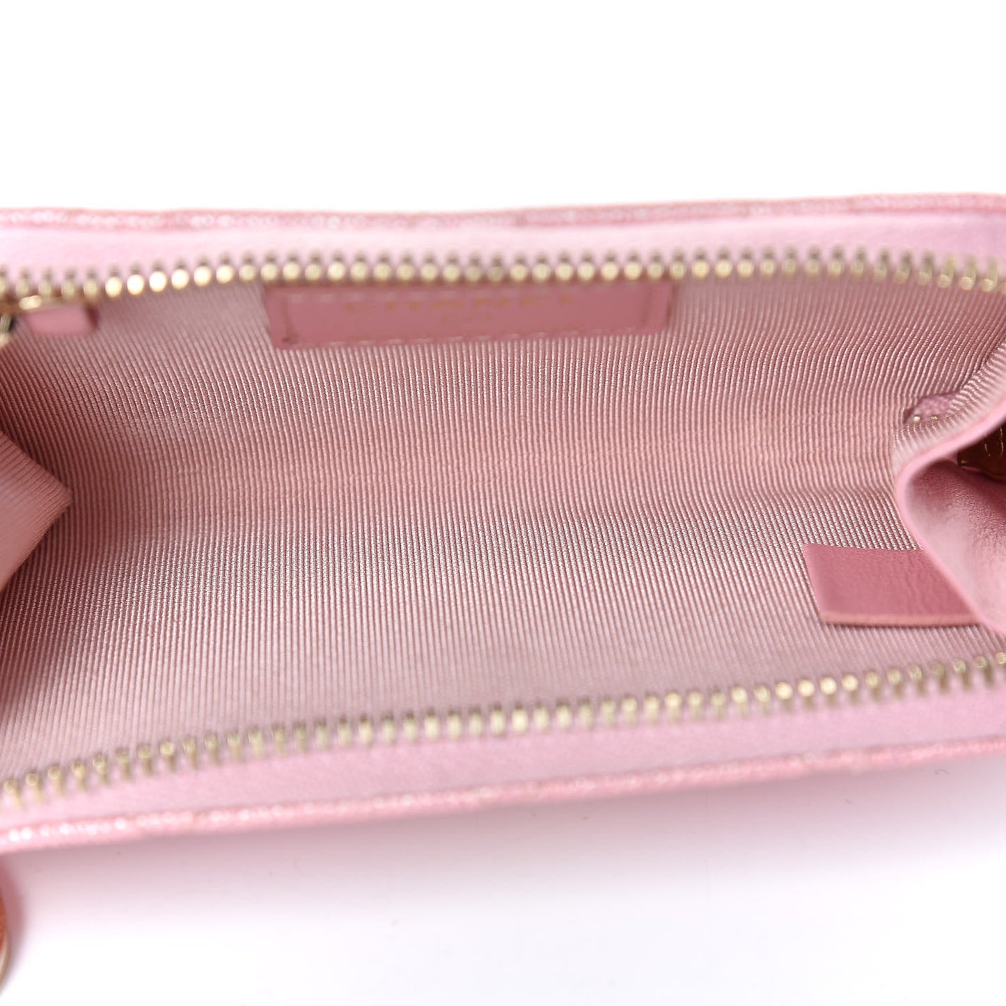 Iridescent Caviar Quilted Zipped Key Holder Case Rose Pink