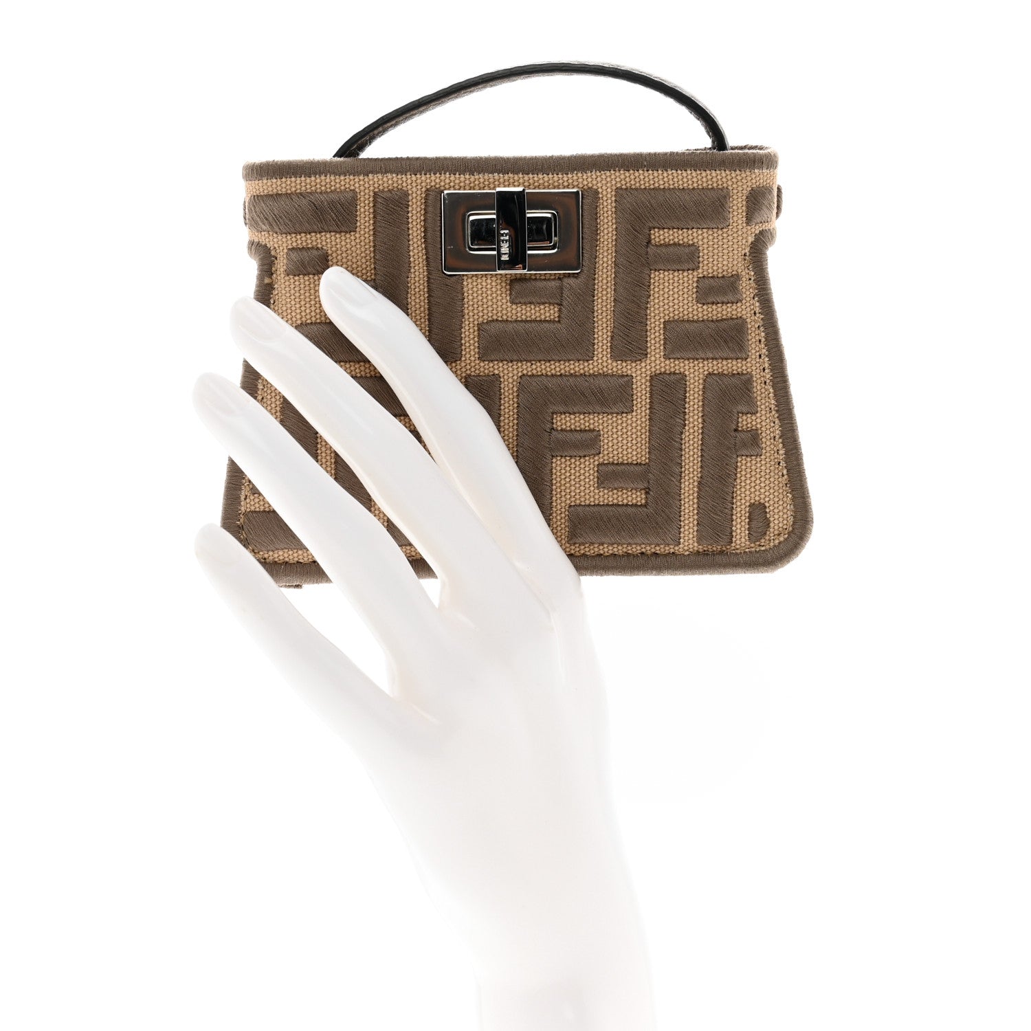 Fendi Canvas Vitello Volanato FF Embroidered Pico Peekaboo Charm Sand Tartufo 2 of 5