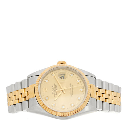 Rolex Stainless Steel 18K Yellow Gold Diamond 36mm Oyster Perpetual Datejust Watch Champagne 16233 2 of 4