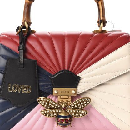 Gucci Calfskin Bamboo Trapuntata Queen Margaret Top Handle Bag Blue Agata Hibiscus Red Mystic White Sugar Pink 12 of 12