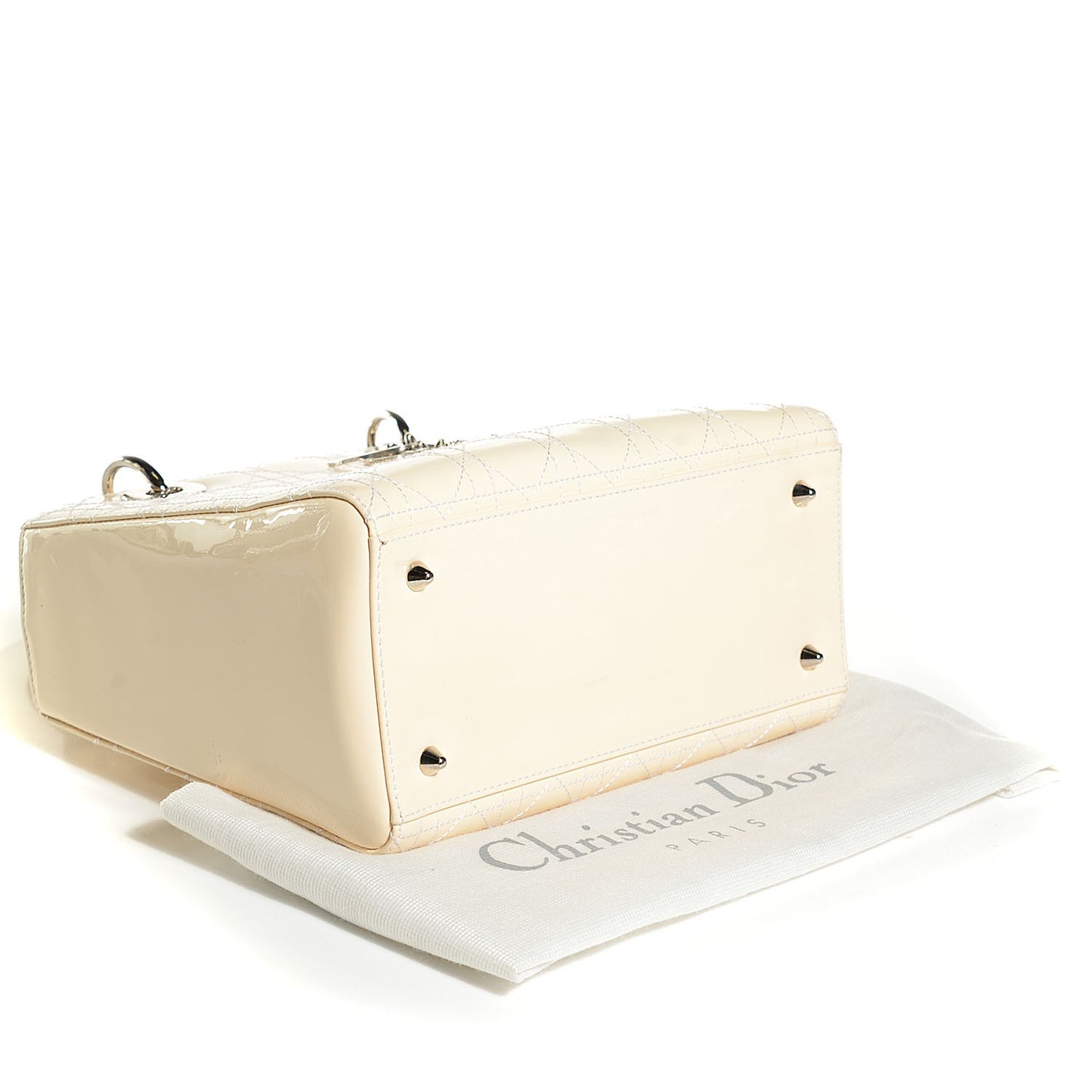 Patent Cannage Stitched Medium Lady Dior Beige