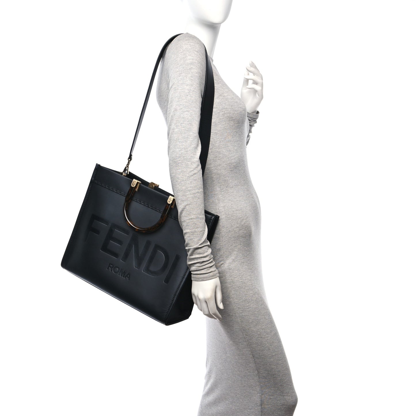 Vitello King Plexiglass Medium Fendi Sunshine Shopper Tote Black