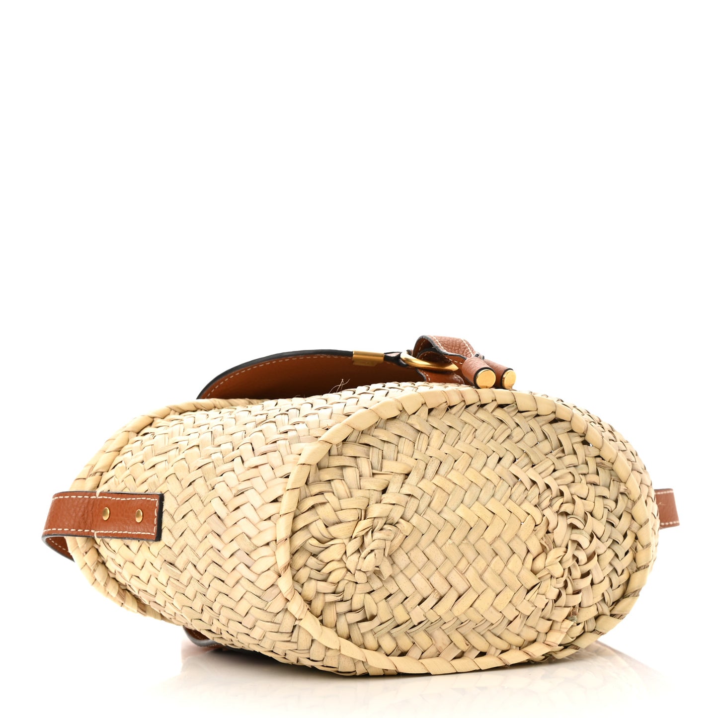 Raffia Small Grain Calfskin Medium Marcie Basket Tan