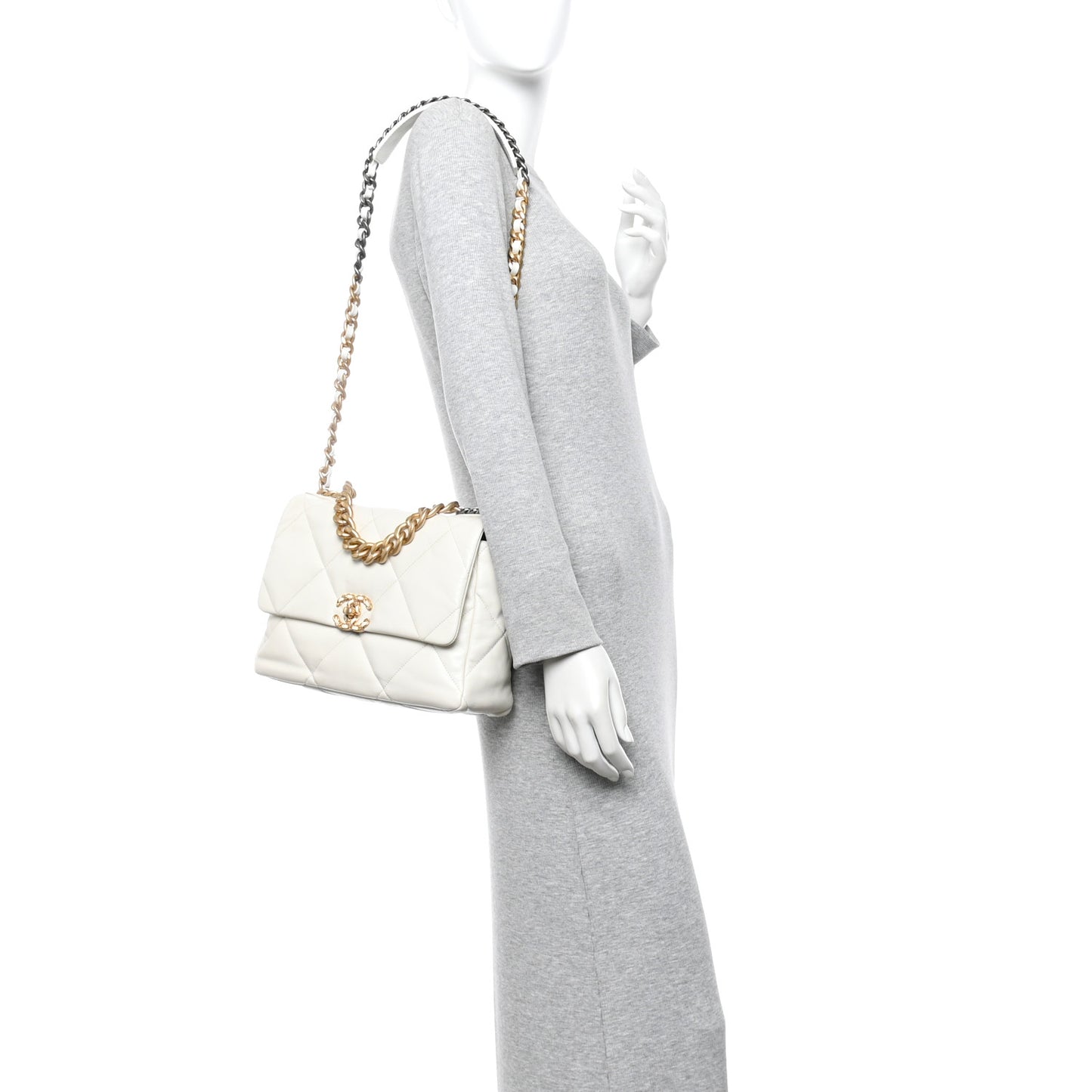 Goatskin Quilted Large Chanel 19 Flap White