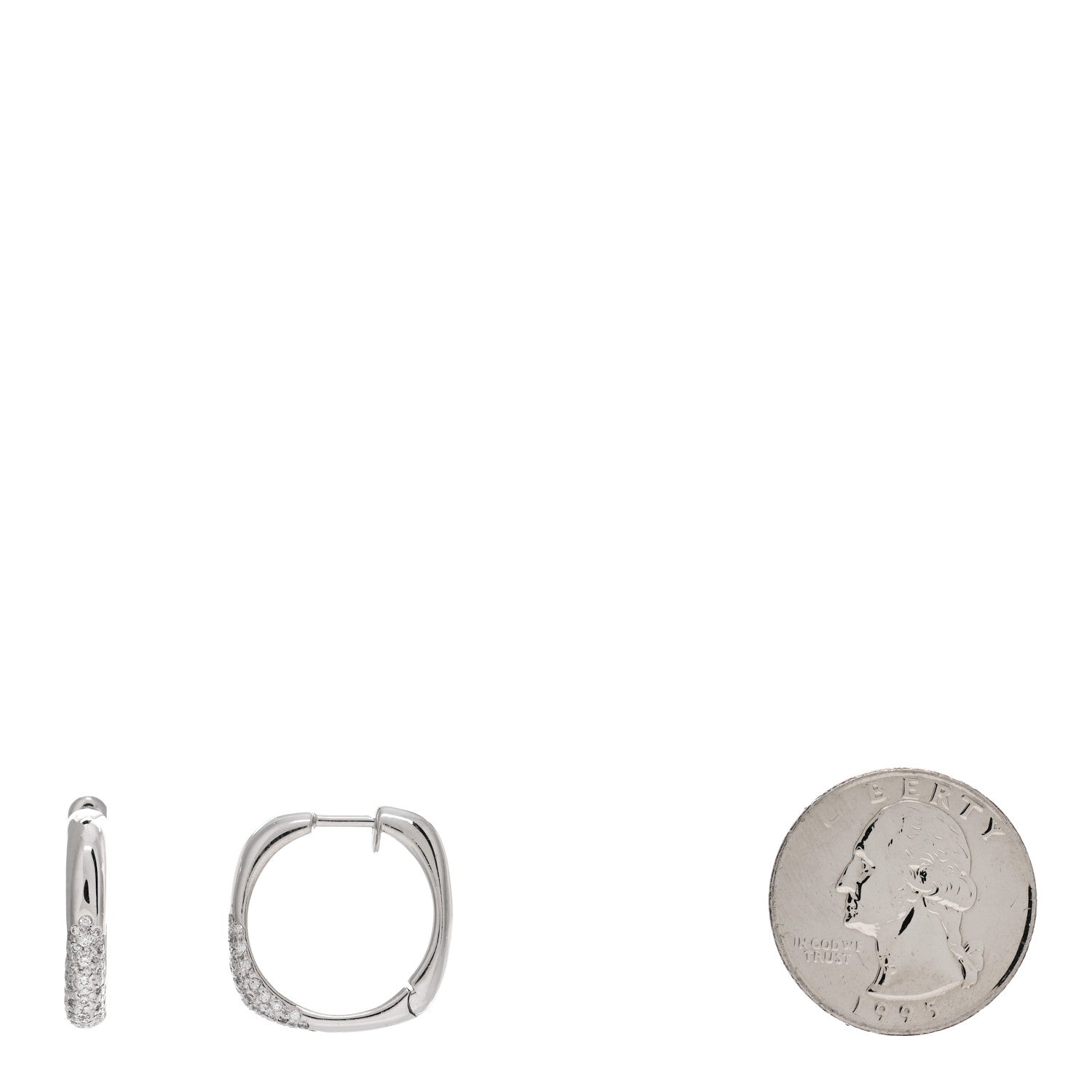 Tiffany 18K White Gold Diamond Square Hoop Earrings 2 of 4