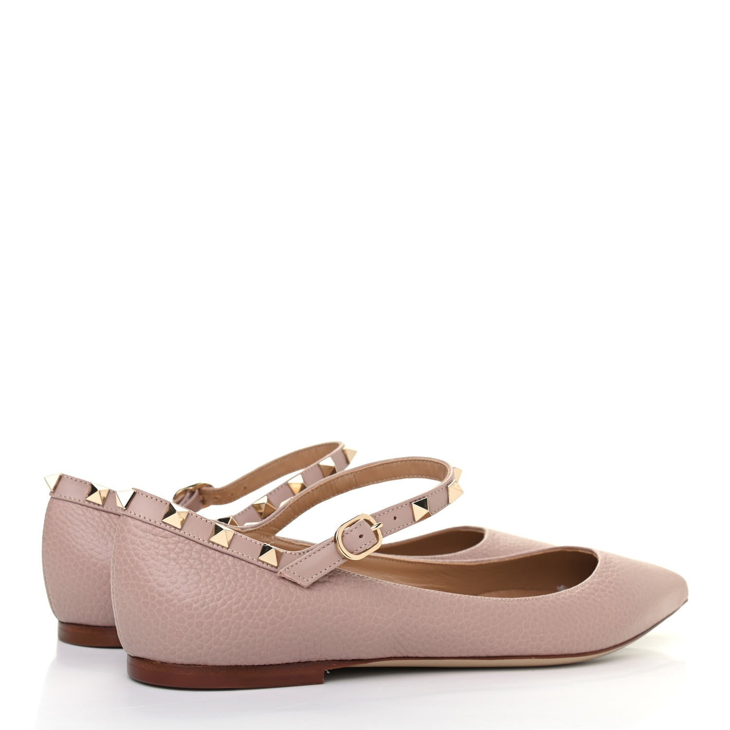 Valentino Garavani Pebbled Calfskin Rockstud Ankle Strap Ballerina Flats 39.5 Poudre 3 of 4