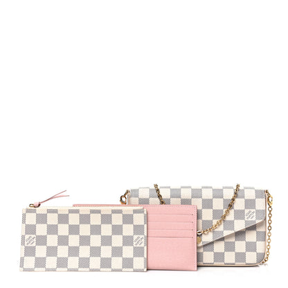 Louis Vuitton Damier Azur Pochette Felicie Chain Wallet Rose Ballerine 1 of 9