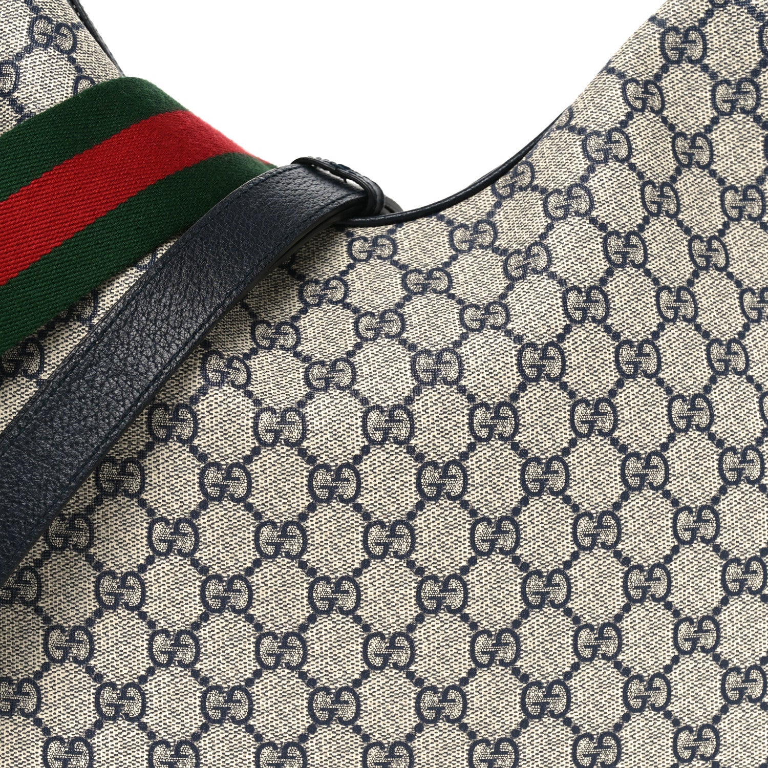 Gucci GG Supreme Monogram Textured Calfskin Web Large Attache Shoulder Bag Beige Blue 8 of 10