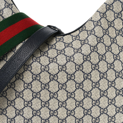 Gucci GG Supreme Monogram Textured Calfskin Web Large Attache Shoulder Bag Beige Blue 8 of 10
