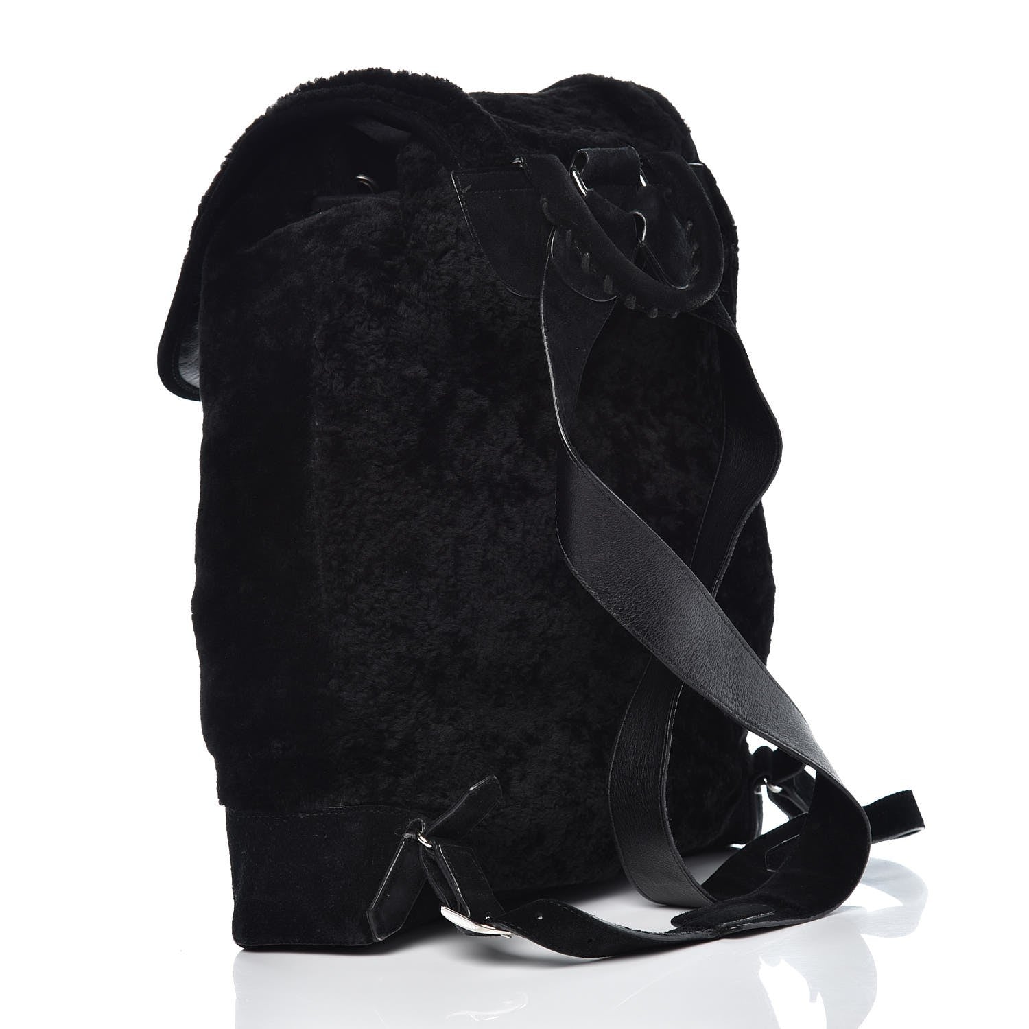 Balenciaga Suede Shearling Classic Silver Hardware Traveler Backpack Black 3 of 9
