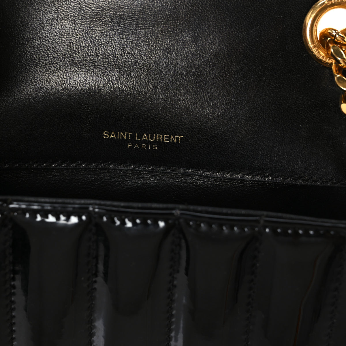 Patent Calfskin Matelasse Monogram Small Vicky Chain Bag Black