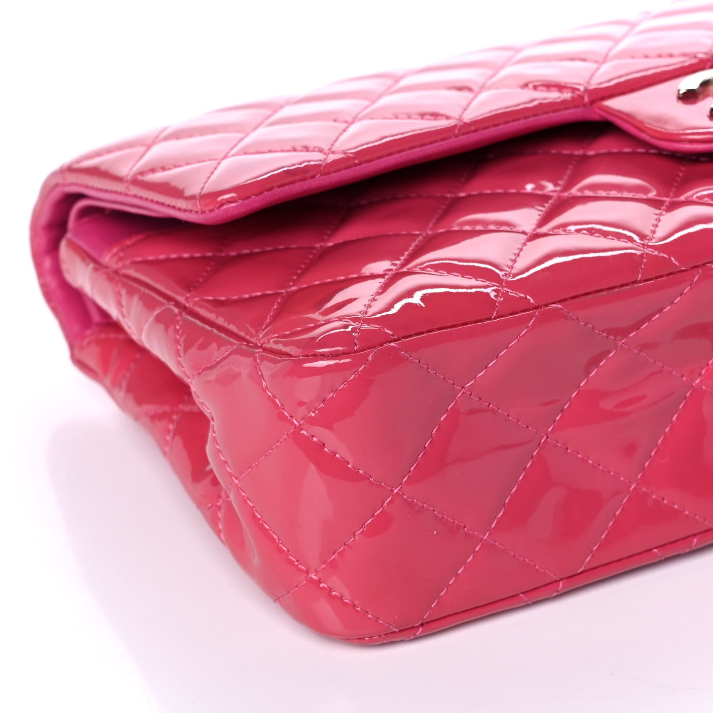 Patent Quilted Medium Double Flap Fuchsia