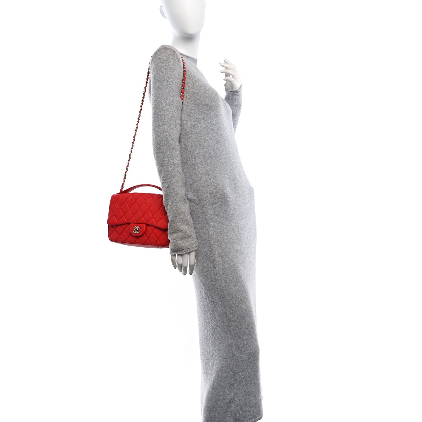 Lambskin Quilted Medium Easy Carry Flap Red