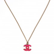 Chanel Enamel CC Necklace Gold Dark Pink 1 of 12