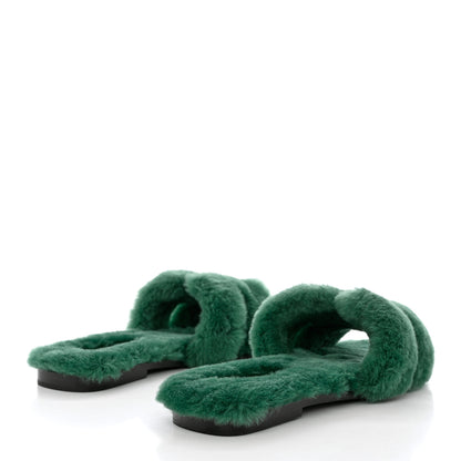 Hermes Woolskin Oran Sandals 37.5 Vert Anglais 4 of 8